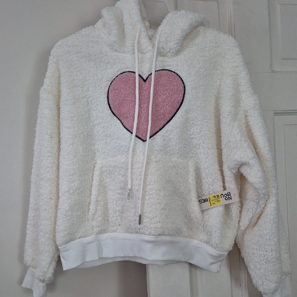 Cozy White and Pink Heart Sweater